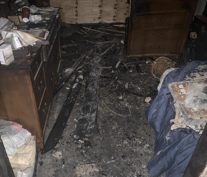 Fire damaged room in home